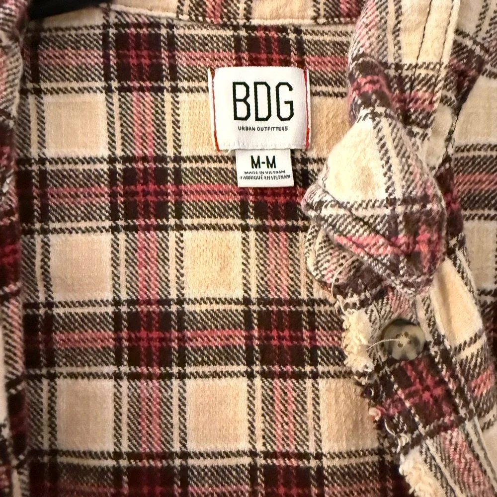 BDG Beige Plaid Button-Up Flannel Shirt - Picture 2 of 3